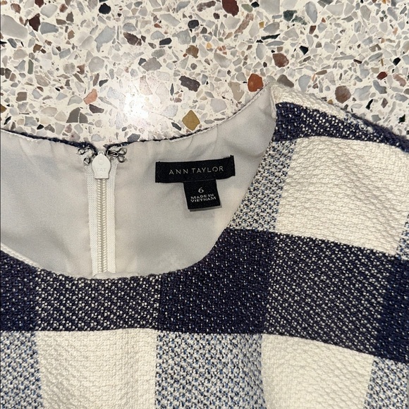 Ann Taylor blue ivory gingham plaid shift dress back zip 6 - Picture 4 of 8